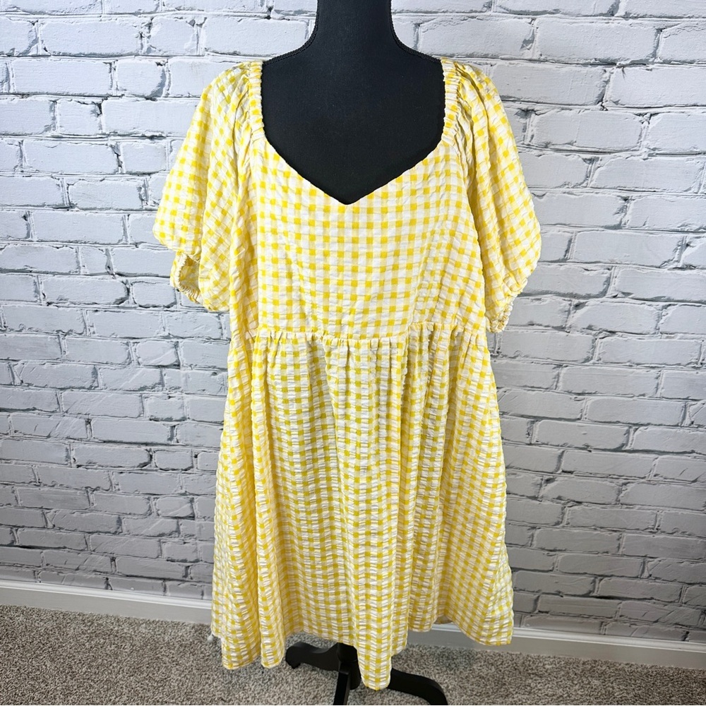 Old Navy All-Day Mini Dress Fit Flare Puff-Sleeve 3X Yellow Cottagecore Prairie - Picture 2 of 10